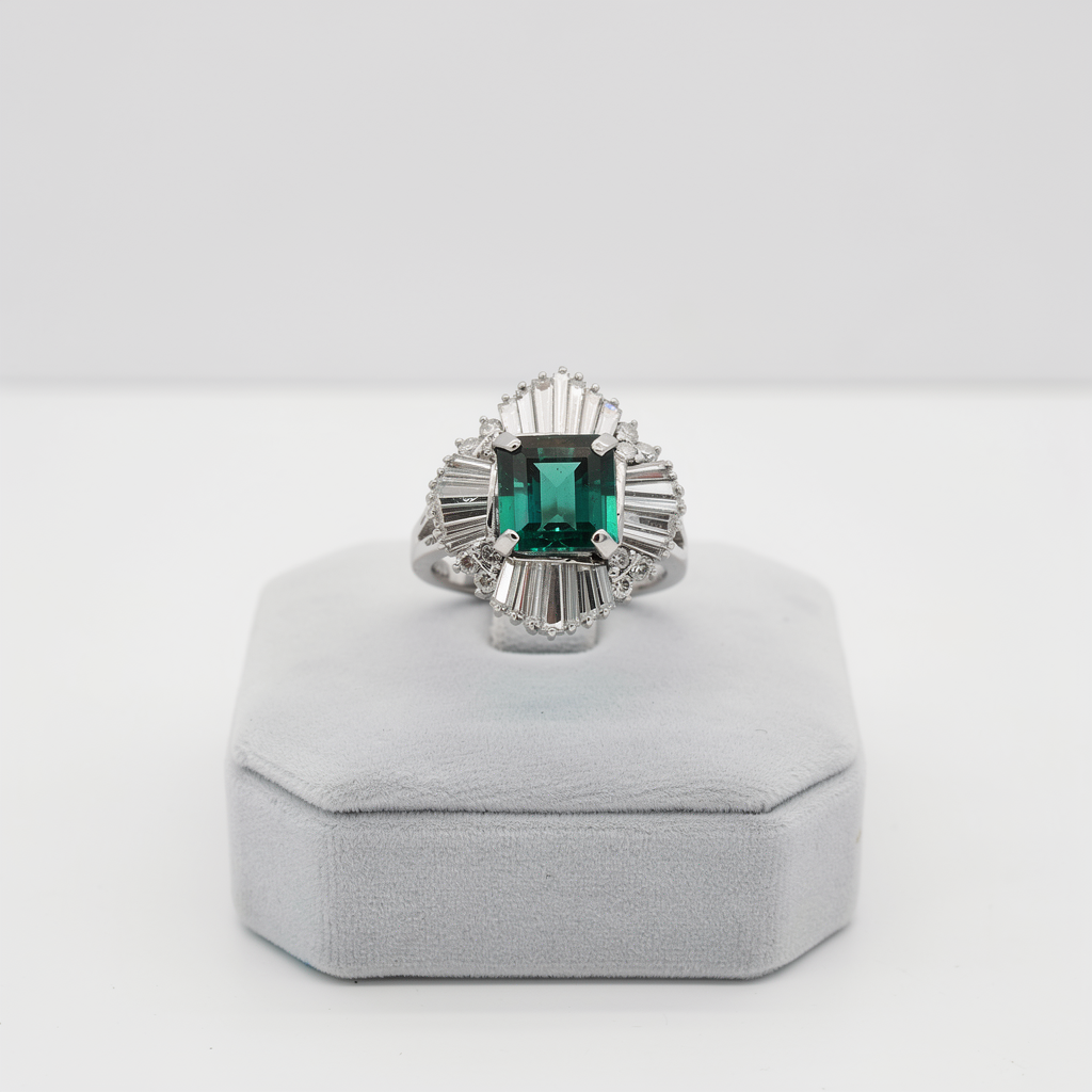 Platinum Ballerina Halo Fashion Ring with one 8.30x7.70mm Princess Cut