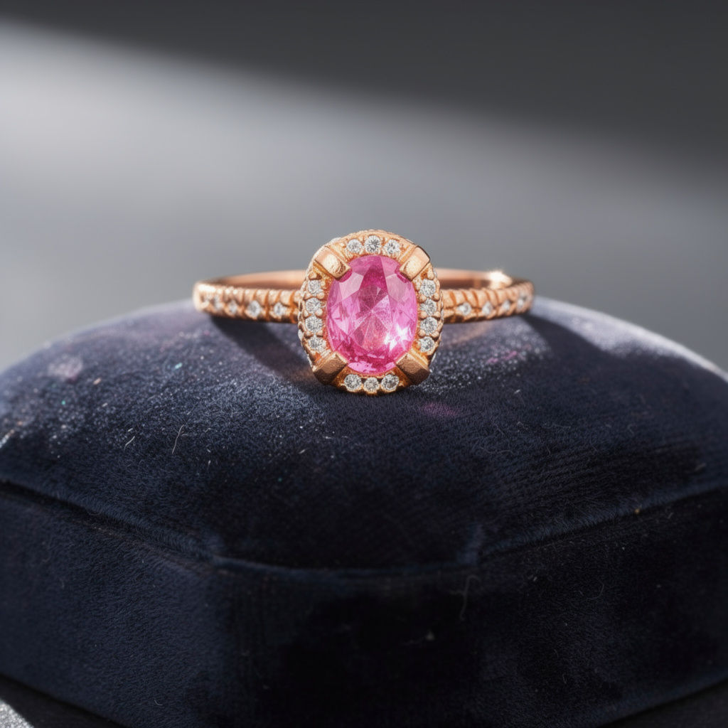Romantic 14K Rose Gold Pink Sapphire & Diamond Halo Ring