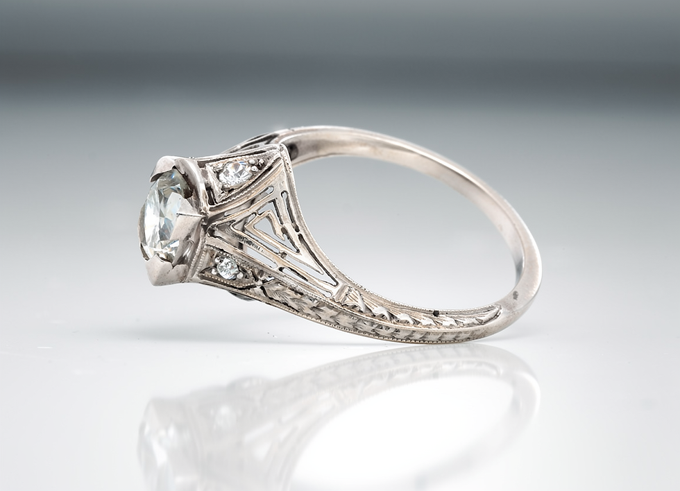 Thumbnail: Art Deco White 14K Gold Diamond Ring — Size 4.5