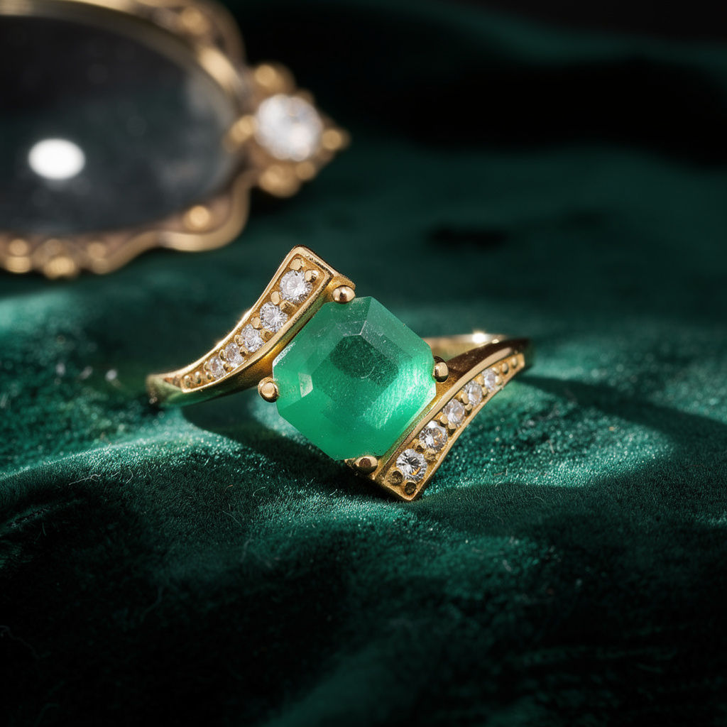 Elegant 14K Yellow Gold Emerald & Diamond Octagon Ring