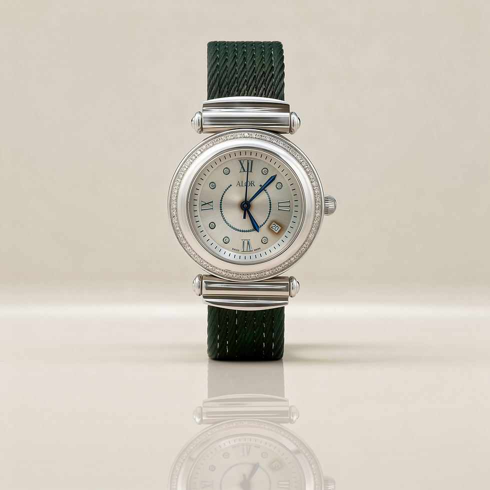 Thumbnail: Black Cable Stainless Wide Band Diamond Ladies Watch Weight: 82.40 grams