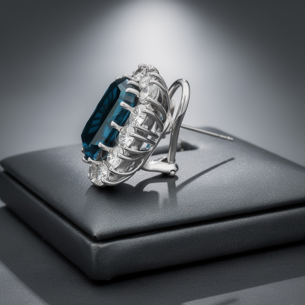 Thumbnail: 14Karat White Gold Clip Earrings, Set With: 10X14mm London Blue Topaz