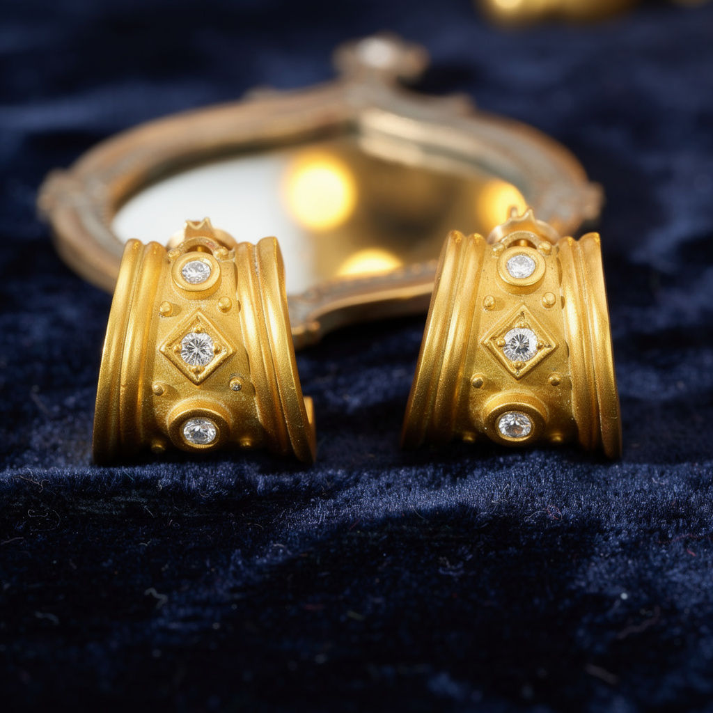 18K Yellow Gold SeidenGang Diamond Hoop Earrings