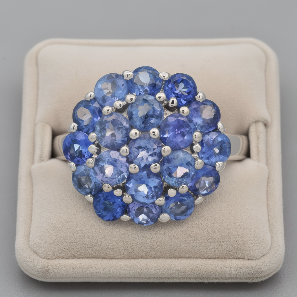 14Karat White Gold Tanzanite Cluster Ring