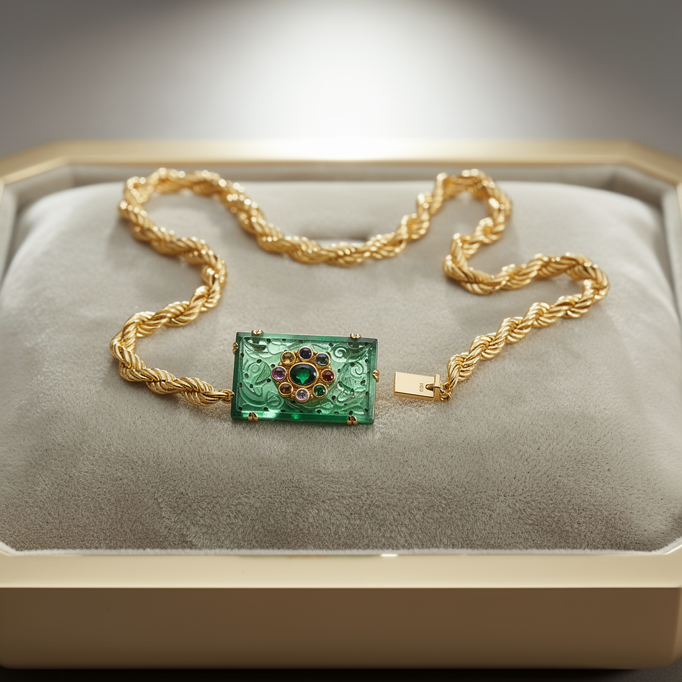 Thumbnail: Jade and Gemstone Flower Pendant Necklace 