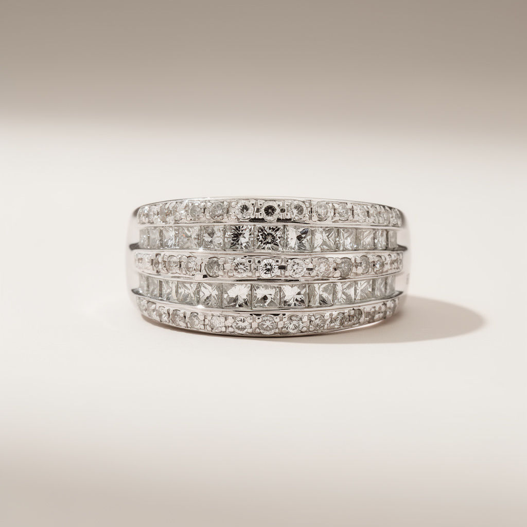 18Karat White Gold Wide Anniversary Band, set with: 26 Princess Diamonds