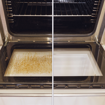 "Stove transformation: Before and after deep cleaning, from grime to gleam."