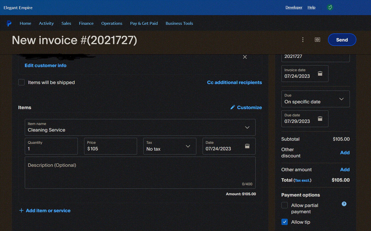 Screen shot of PayPal Business Dashboard