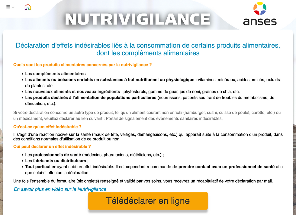 Site internet de la Nutrivigilance par l'ANSES