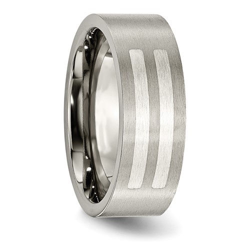 Thumbnail: Titanium Brushed with Sterling Silver Inlay 8mm Flat Band