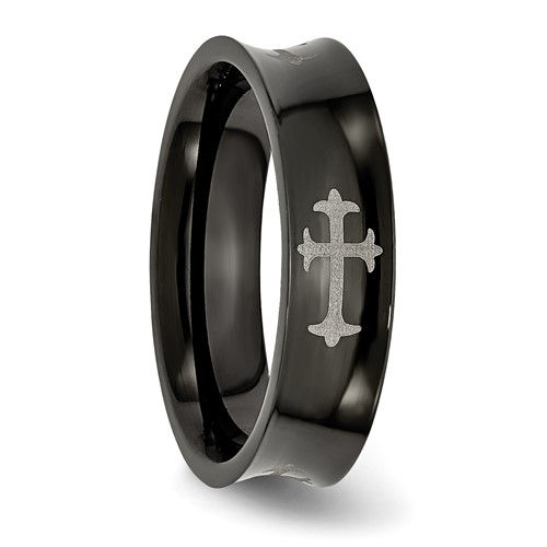 Thumbnail: Chisel Stainless Steel Polished Black IP-plated Cross 6mm Concave Band