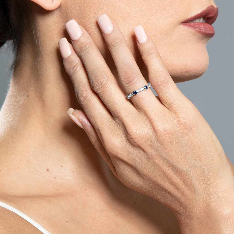 Thumbnail: 14kt Gold Blue Sapphire ColorStone and  Diamond Ring.