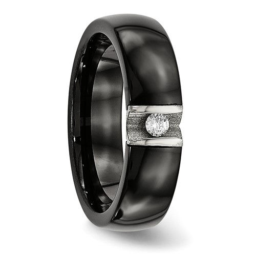 Thumbnail: Chisel Stainless Steel Polished and Laser Cut Black Ceramic with CZ Ring