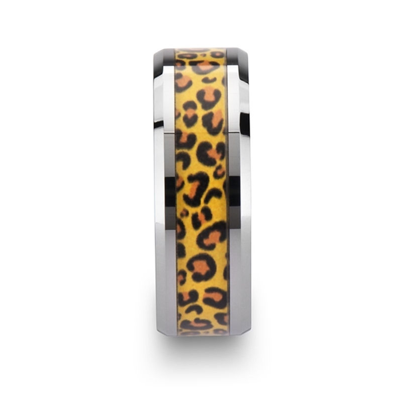 Thumbnail: SAVANNAH Tungsten Wedding Ring with Cheetah Print Animal Design Inlay - 6mm & 8m