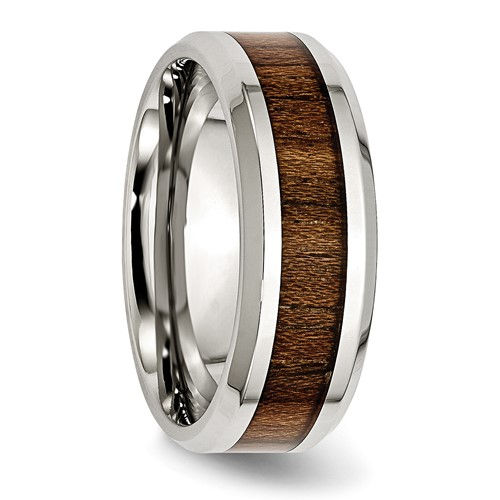 Thumbnail: Chisel Stainless Steel Polished with Koa Wood Inlay Enameled 8mm Band