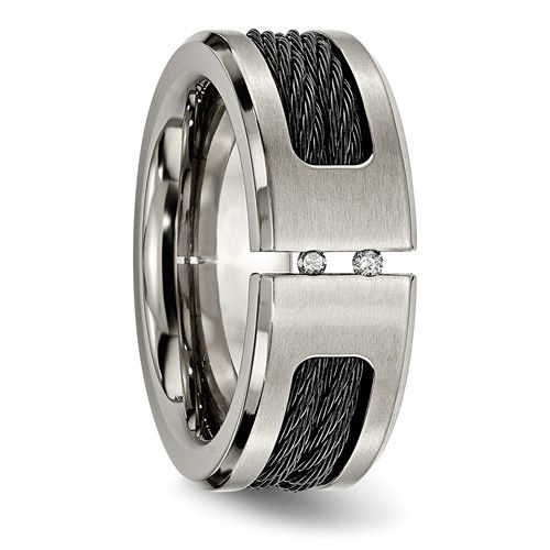 Thumbnail: Chisel Titanium Brushed and Polished Black IP-plated Cable 1/20 Carat Diamond 10