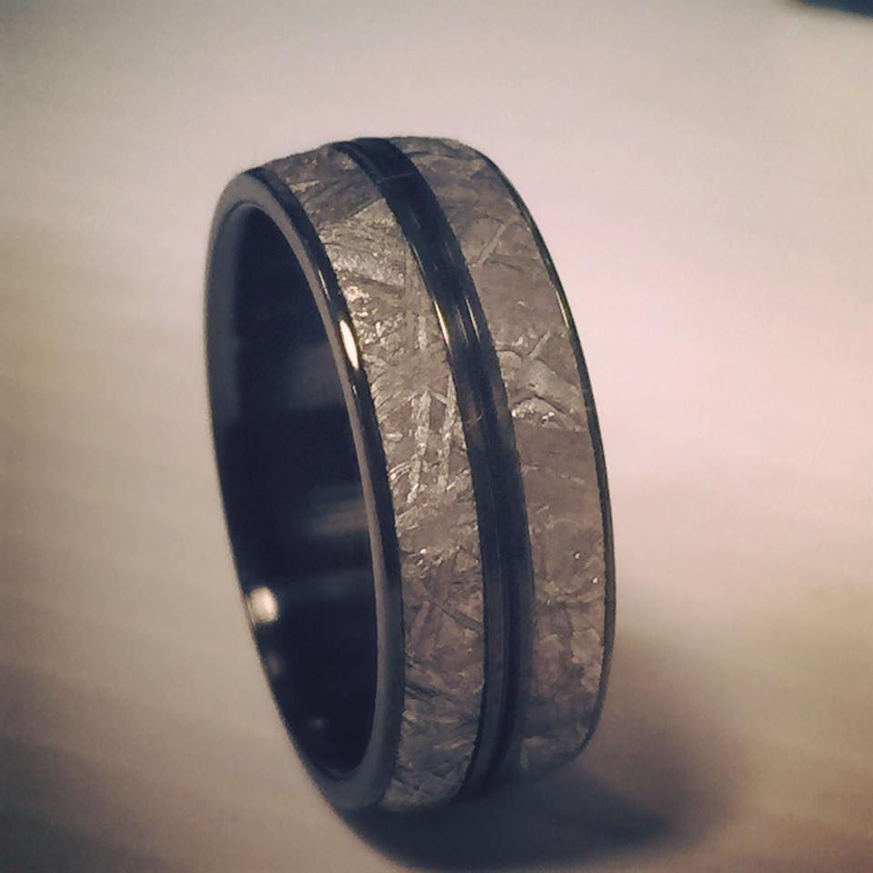Double Row Meteorite Inlay in Black Zirconium