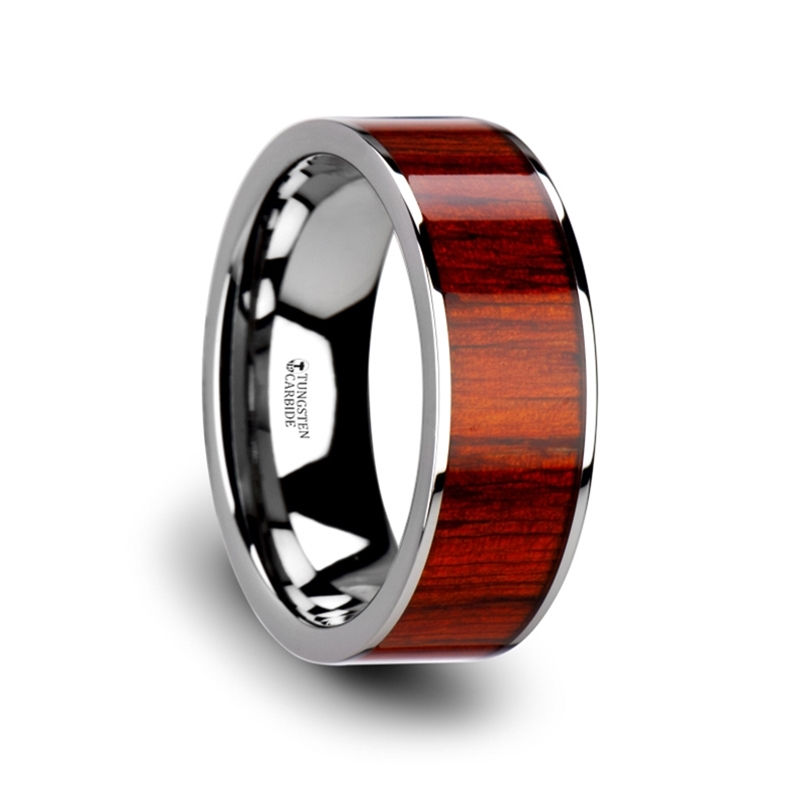 CLAYMORE Flat Tungsten Carbide Band with Exotic Padauk Wood Inlay and Polished E