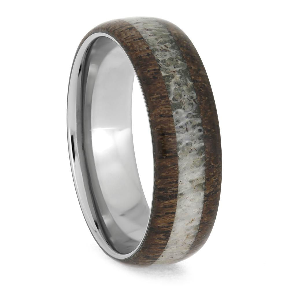 Wood Deer Antler Titanium Ring