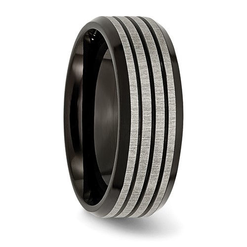 Thumbnail: Titanium Brushed and Polished Black IP-plated Striped 8mm Band