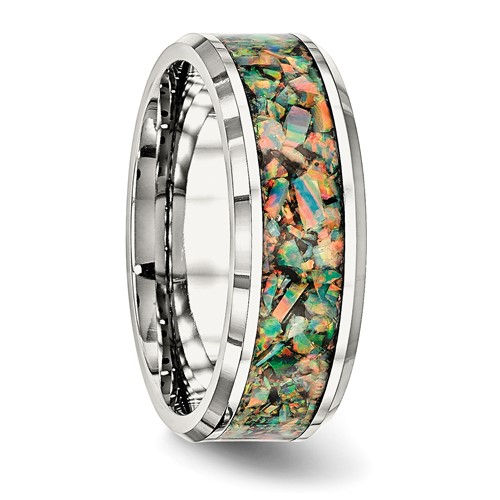 Thumbnail: Chisel Stainless Steel Polished with Imitation Opal Inlay 8mm Band