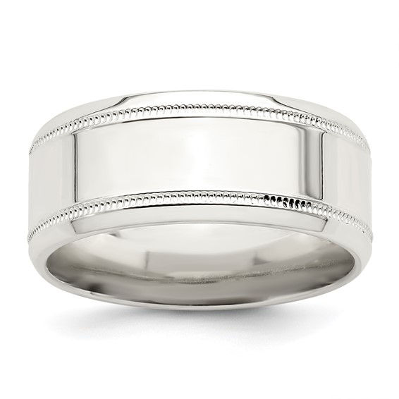 Sterling Silver 6mm Polished Flat Milgrain Beveled Edge Fancy Band