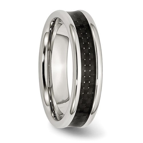 Thumbnail: Chisel Stainless Steel Polished with Black Carbon Fiber Inlay 6mm Band