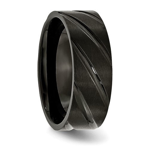 Thumbnail: Chisel Titanium Brushed and Polished Black IP-plated Swirl Design 8mm Band
