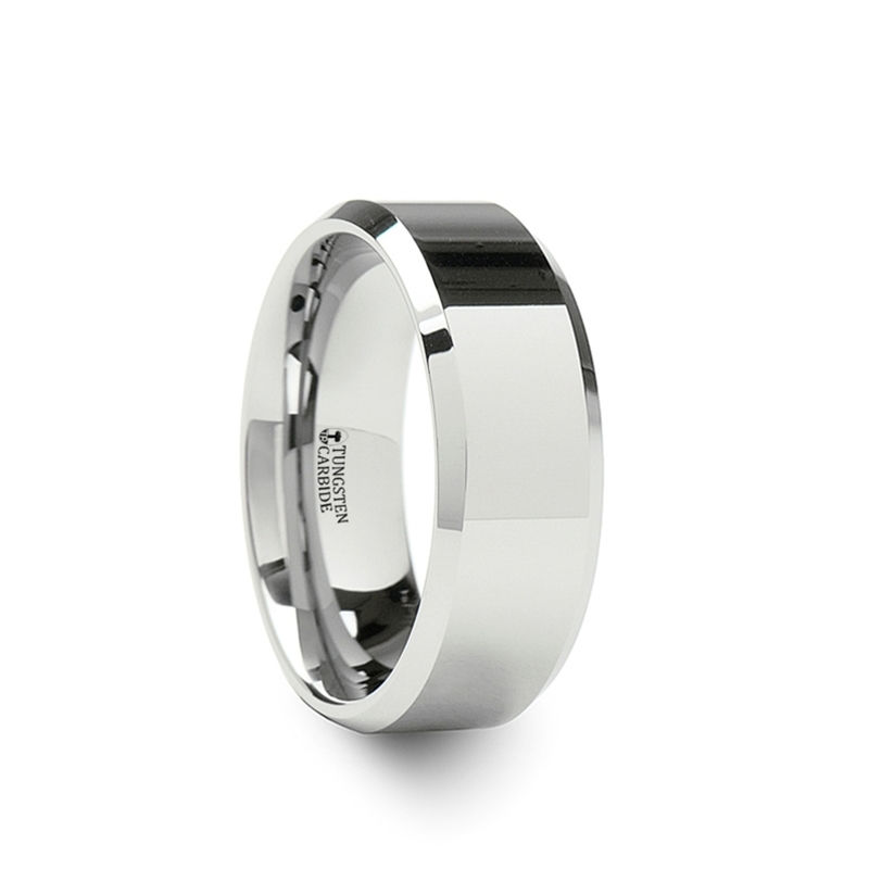 Thumbnail: LINCOLN White Tungsten Carbide Ring with Beveled Edges - 4mm - 12mm