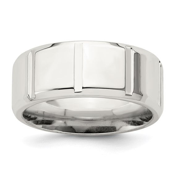 Sterling Silver 8mm Polished Flat Notched Beveled Edge Fancy Band