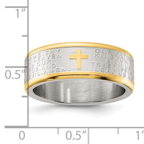 Thumbnail: Chisel Stainless Steel Brushed and Polished Yellow IP-plated Lord's Prayer 8mm B