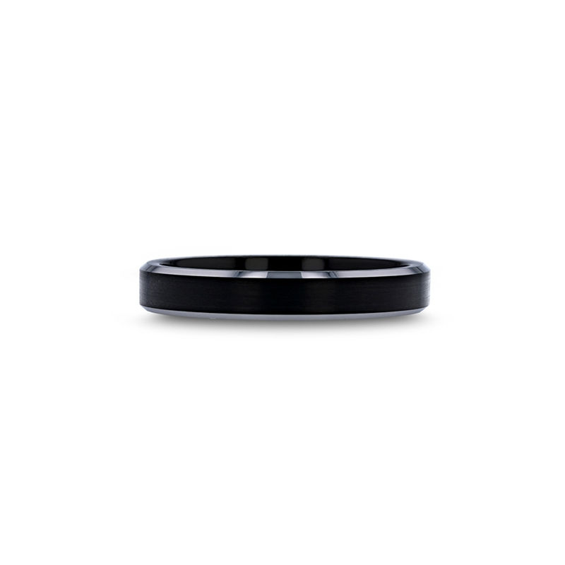 Thumbnail: ASTON Black Brushed Center Tungsten Carbide Ring with Polished Beveled Edges - 4