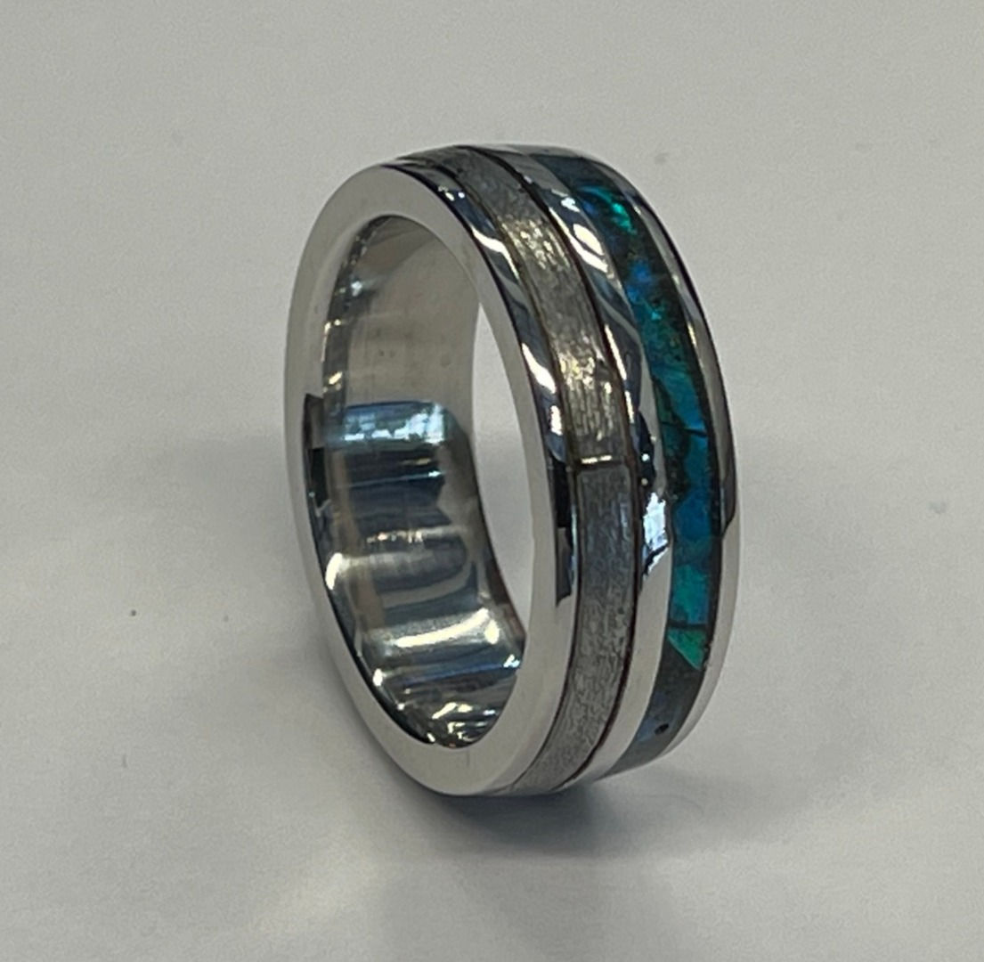 Handmade Titanium Meteorite with Natural Abalone Inlay