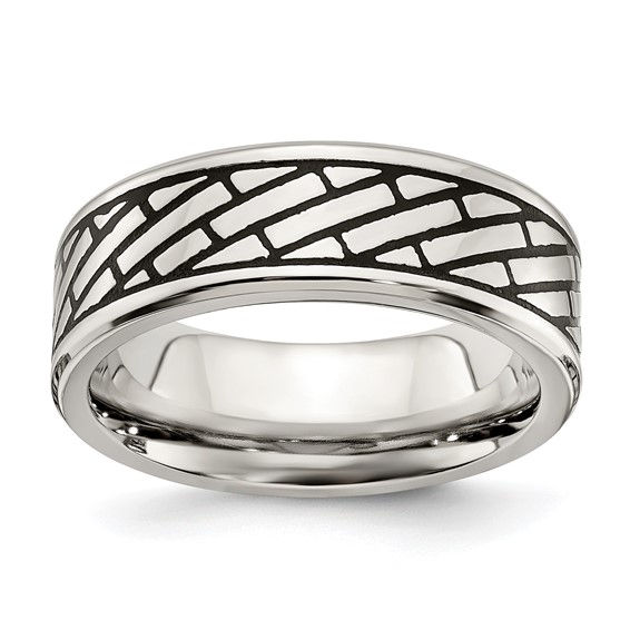 Thumbnail: Chisel Stainless Steel Antiqued and Polished Brick Pattern 7.5mm Band