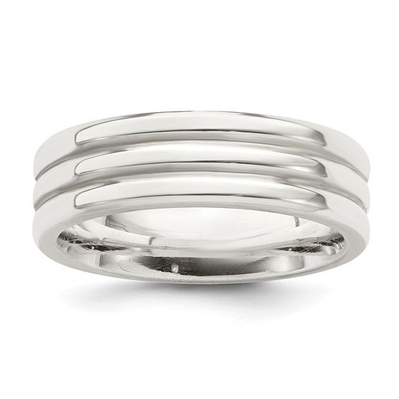 Sterling Silver 6mm Polished Flat Grooved Fancy Band