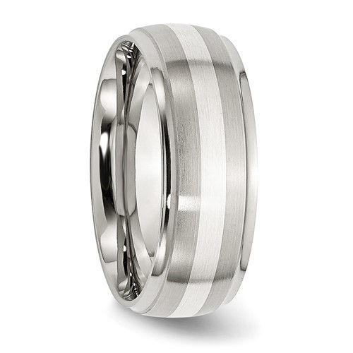 Thumbnail: Chisel Stainless Steel Sterling Silver Inlay Brushed and Polished 8mm Ridged Edg