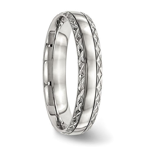 Thumbnail: Chisel Stainless Steel Polished Satin Center Criss Cross Design 5mm Grooved Band