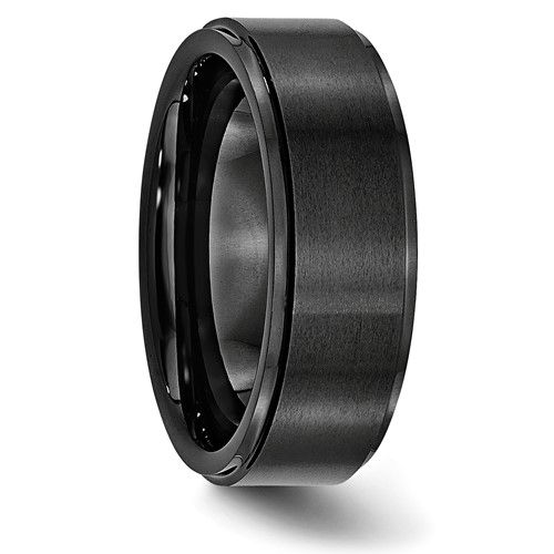 Thumbnail: Chisel Black Ceramic Ridged Edge 8mm Brushed and Polished Band