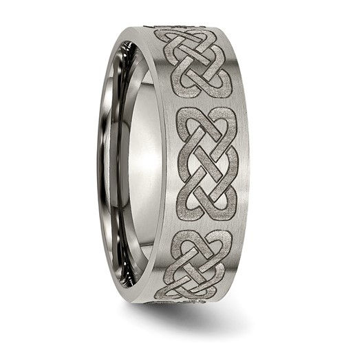 Thumbnail: Titanium Brushed Celtic Laser Design 8mm Flat Band