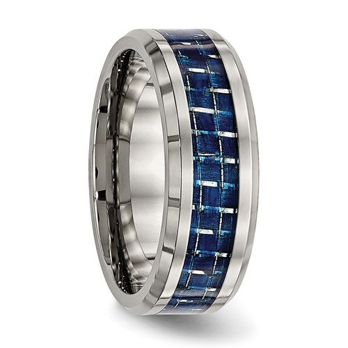 Thumbnail: Chisel Titanium Polished with Blue Carbon Fiber Inlay 8mm Beveled Edge Band
