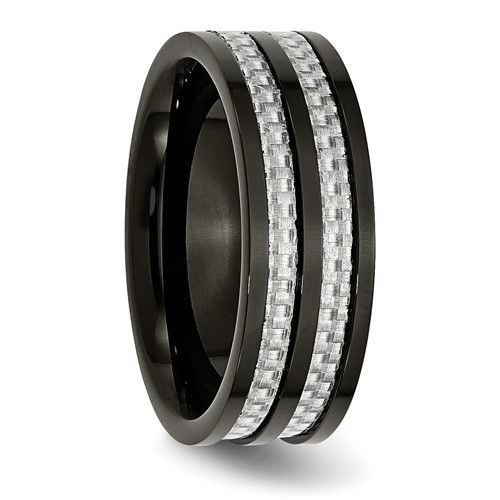 Thumbnail: Chisel Titanium Polished Black IP-plated with Grey Carbon Fiber Inlay 8mm Band