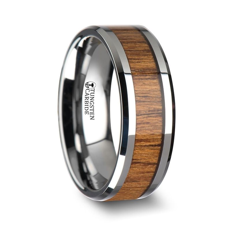 Thumbnail: TEKKU Wood Tungsten Ring with Polished Bevels and Teak Wood Inlay - 6mm - 10mm