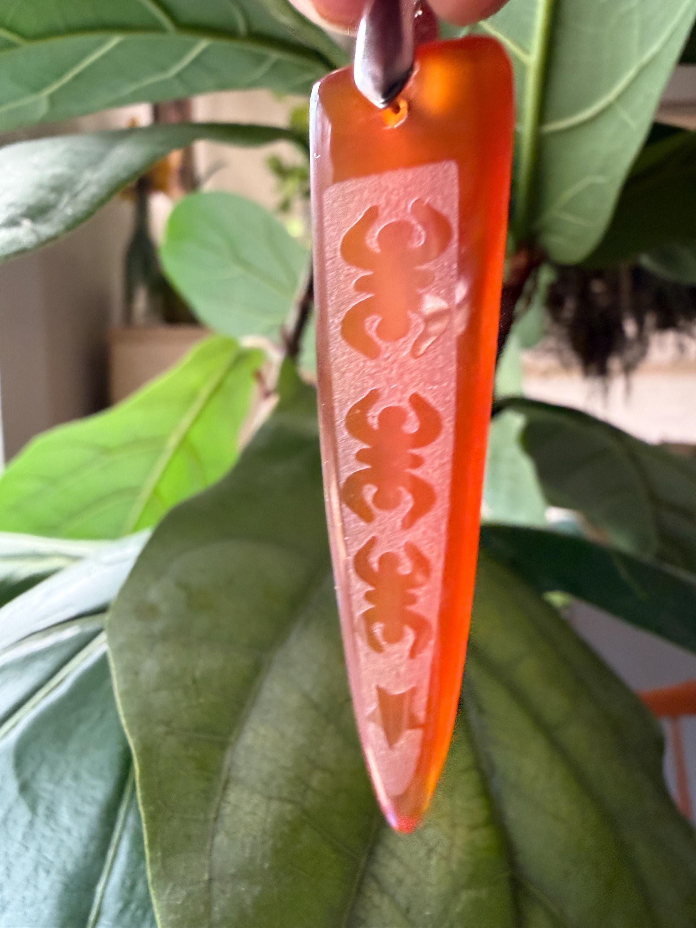 Carnelian carved Spider pendant. Fire Agate crystal necklace