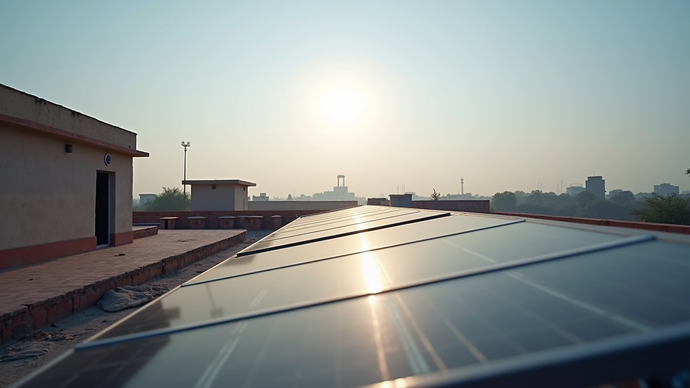 Eye-level view of solar panels installed on a rooftop in Jaipur