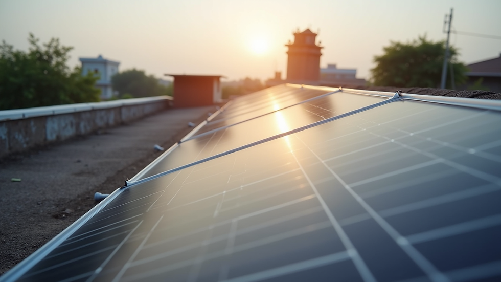 Eye-level view of rooftop solar panels installed on a Jaipur home