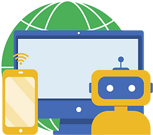 Screen, globe and robot
