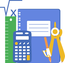 Notepad, calculator, compass and ruler