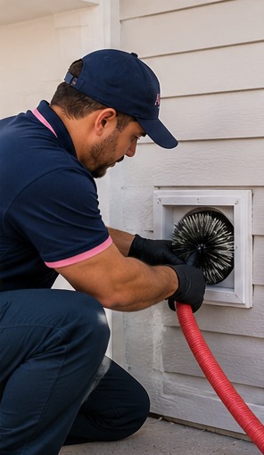 An All4U technician cleaning a dryer vent
