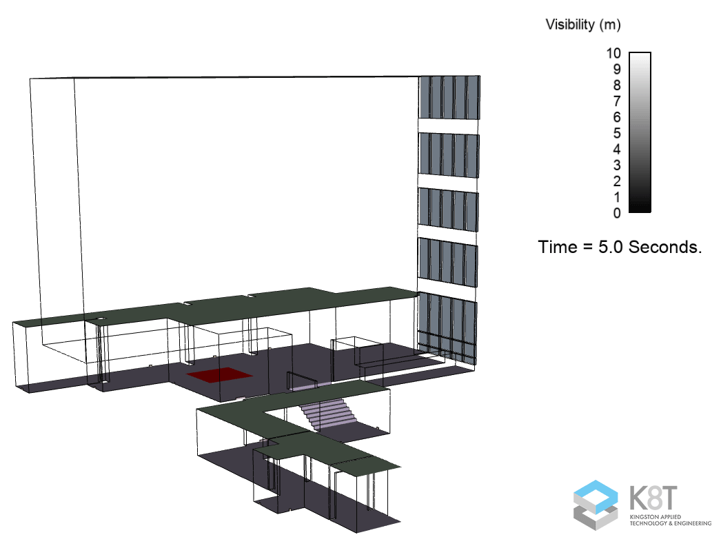 Animation of the visibility levels within the atrium space improving as the smoke is extracted