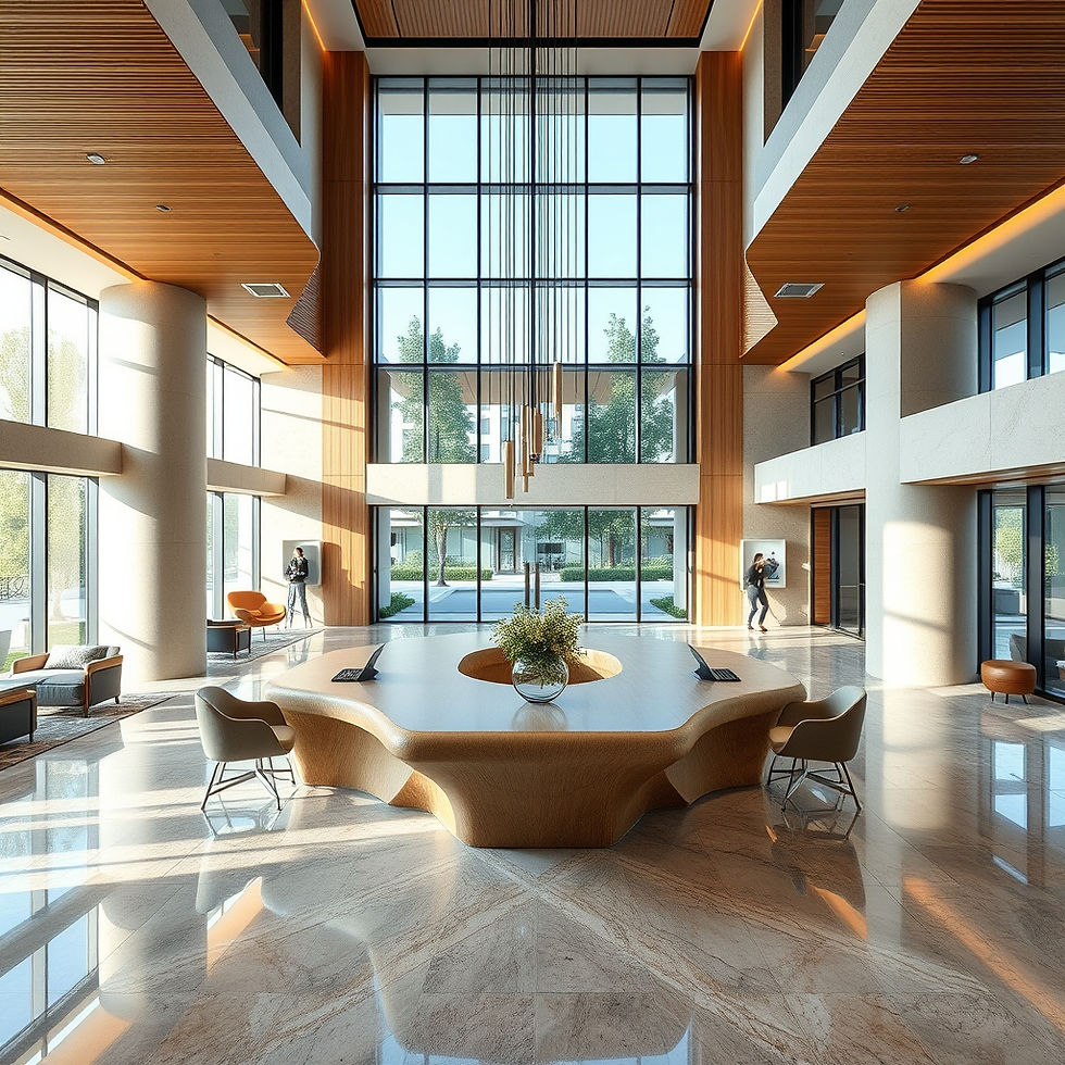Bright modern lobby design by Nexio Hospitality.
